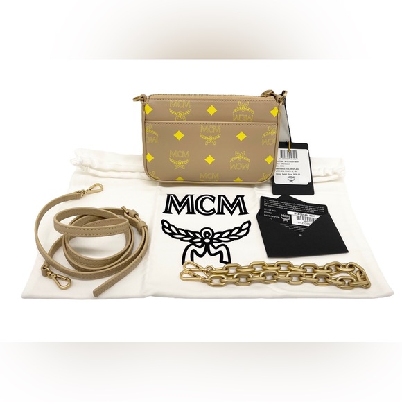 MCM New With Tags Logo Chain Mini 2 Straps Crossbody Pouch - Picture 2 of 14